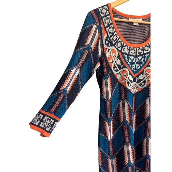 Flying Tomato Geometric Boho Knit Dress Blue Orange Size Medium - Picture 4 of 5